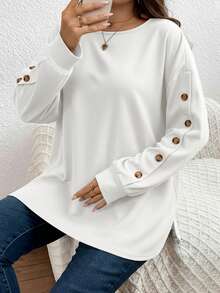 SHEIN LUNE Koszulka damska w jednolitym kolorze, luźna, z długim rękawem i dużym rozmiarem