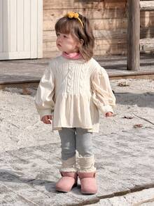 DAZY 女童休闲拼接针织毛衣，秋冬季 - 杏色 - 查看 2