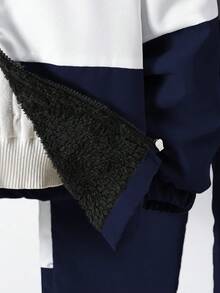 Vacaura 2 件套男童秋冬时尚撞色连帽拉链夹克和字母印花运动裤套装 - 藏蓝色 - 查看 6