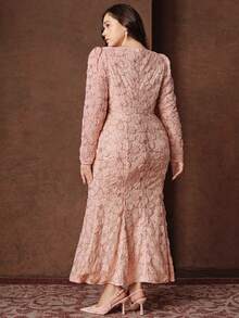 Anewsta Plus Size Women's Fitted Lace Beaded Floral Dress, Pink, Spring/Summer - Pink - View 4