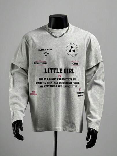 Manfinity Dauomo Men's Casual Loose Fit Round Neck Long Sleeve Letter Graphic Sweatshirt