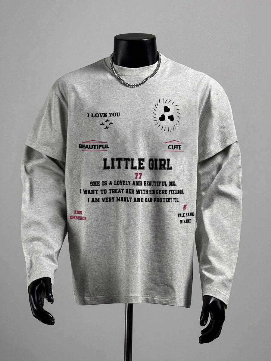 Manfinity Dauomo Herrtröja med rund hals och långärmad grafik, avslappnad passform - Multifärgad - Visa 1