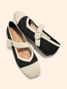 CUCCOO BASICS Women's Casual Slip-On Shoes With Contrast Color Square Collar And Button Design For Christmas