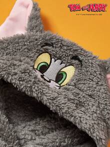 TOM & JERRY X PETSIN 1件汤姆猫刺绣3D耳朵装饰可爱双面毛绒材质保暖舒适连帽狗帽衫汤姆猫cos帽衫