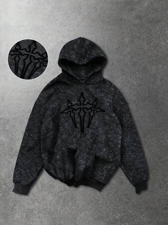 Sudadera con capucha casual de manga larga con estampado de cruz para hombre