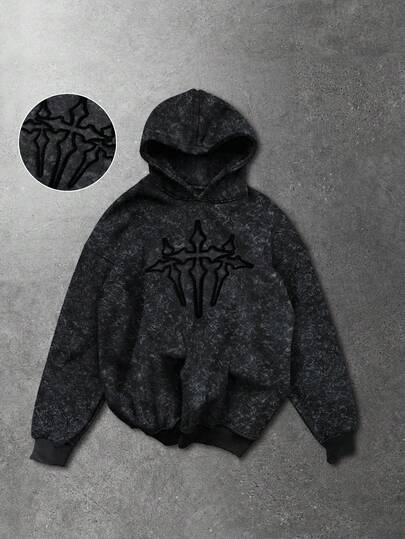 Sudadera con capucha casual de manga larga con estampado de cruz para hombre