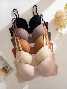 5pcs Plus Size Women Casual Jacquard Bow Underwire Bra Set - Multicolor - View 3