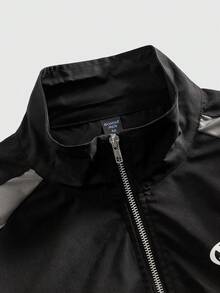 ROMWE MEN Casual 男士几何印花撞色拉链领休闲夹克 - 黑色 - 查看 3