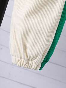 SHEIN Vacaura 两件套青少年男童字母刺绣撞色拉链领外套和裤子休闲套装