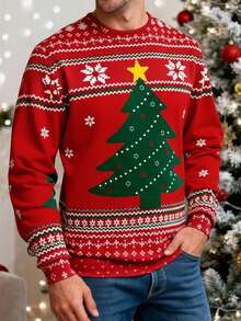 Manfinity Homme Standard Fit Men's Crew Neck Pullover Sweatshirt With Thermal Lining - Red - View 1