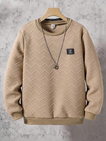 SHEIN Tween Boy Geometric Pattern Round Neck Long Sleeve Casual Pullover Sweatshirt Chic Outfits For Autumn/Winter