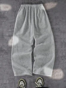 Coolqubz 男童休闲宽松拼接灰色直筒运动裤，四季皆宜的多功能运动裤 - 灰色 - 查看 6