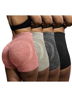 Easithlete 4-Pack Women High Waist Ruched Seamless Sports Shorts High Waist Yoga Shorts Breathable Comfortable High Stretch Skinny Shorts