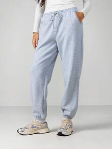 MISSGUIDED Pantalones de chándal con cordón en azul claro con detalles de botones y puños elásticos para comodidad casual en invierno y primavera - Gris Oscuro - Ver 4
