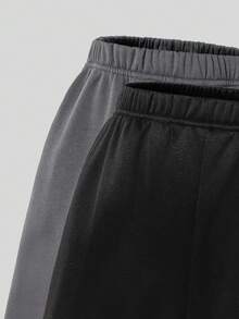 2 条装 Vacaura Boy 简约休闲时尚运动黑灰色麻灰色直筒运动裤，适合春秋冬季 - 彩色 - 查看 4