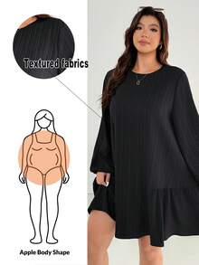 Shapeblank Váy dài tay màu đen, trang phục mùa thu, váy ôm, váy công sở, phong cách đơn giản, thoải mái, dáng rộng, thoải mái hàng ngày cho nữ cỡ lớn - màu đen - Xem 2