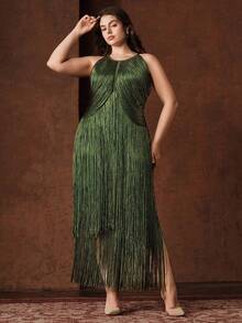 Anewsta Váy Maxi Tua Rua Bohemian Cỡ Lớn Cho Nữ - Trang Phục Lễ Hội Âm Nhạc Mùa Hè, Lễ Tốt Nghiệp Và Váy Dự Tiệc Cưới - xanh quân đội - Xem 3