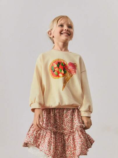 Maija Kids Maija Kids 年轻女孩宽松休闲图案印花圆领长袖运动衫