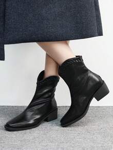 CUCCOO BIZCHIC Women's Fashion Daily Casual Chunky Heel Ankle Boots With Back Zipper Design For Christmas - Black - View 4