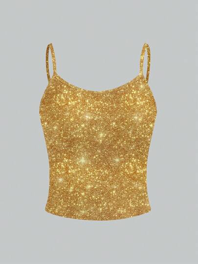 Glamance ORANGE STUDIO Camiseta ajustada con estampado brillante Y2K para mujer