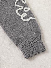 SHEIN Playful Pals Set 2 buc/set pulovere mov pentru fete tinere, drăguț și elegant cu imprimeu floral francez, pulover tricotat cu guler rotund + pantaloni tricotați cu decor cu linie, seturi de pulovere pentru fete toamnă/iarnă, seturi de iarnă pentru fete tinere, costume de primăvară și toamnă, haine pentru fete, haine de toamnă și iarnă, mami și cu mine, set tricotat asortat pentru fete mari, soră mai mare - Gri - Vizualizare 5