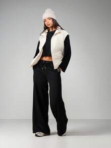 MISSGUIDED Bộ đồ hai mảnh áo nỉ crop top rộng và quần jogger ống rộng thoải mái mặc nhà thu đông - màu đen - Xem 4