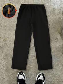 SHEIN Coolqubz Pantaloni della tuta larghi in pile più spesso con motivo a contrasto, patchwork, lettere e stelle per ragazzi adolescenti