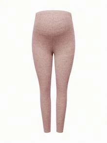Modmama Pregnant Women's Solid Color Ribbed High Elasticity Casual Leggings - Pink - View 6