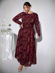 Firerie Váy dài tay ôm dáng co giãn thoải mái, thanh lịch, thoải mái cho tiệc đêm, nhà hàng cao cấp, cơ bản, dành cho nữ, cỡ lớn đầu xuân - Đỏ - Xem 5