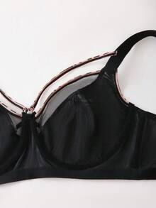 Sujetador con aros y decoración de lazo con calado para mujer de talla grande - Negro - Ver 6