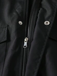 Vacaura 1 件男童休闲连帽夹克，适合秋冬季日常通勤和户外穿着 - 黑色 - 查看 5