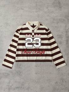 ROMWE MEN Gestreiftes Polokragen modisches Langarm T-Shirt