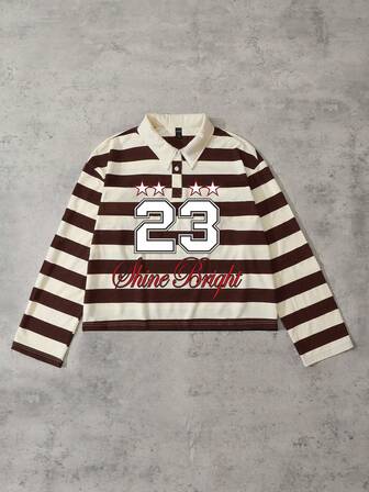 T-shirt à manches longues mode col polo imprimé rayé