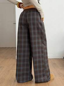 SHEIN Coolane 女士休闲宽松格纹阔腿裤 - 彩色 - 查看 2