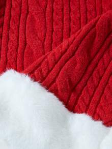 Almamuse Women's Faux Fur Patchwork Off Shoulder Sweater Dress,Red And White Christmas Pullover Knit Top,Autumn Chic Night Out Holiday New Year Outfit,Red - Red - View 7