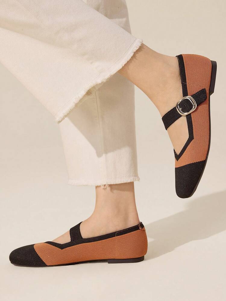 CUCCOO BASICS Women's Casual Versatile Commuter Color Block Snap Flats