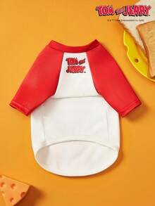 TOM & JERRY X PETSIN 1pc Love Cartoon Cute Printed Red And White Splicing Fashion Cat And Dog Universal Elastic Comfortable Dog T-Shirt - Multicolor - View 8