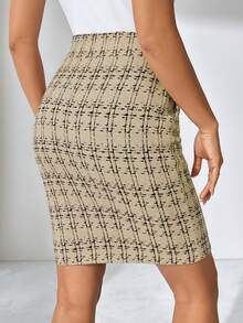 SHEIN Clasi 女士优雅仿皮口袋金属扣半身裙，适合通勤、日常休闲穿着，夏季款 - 卡其色 - 查看 2
