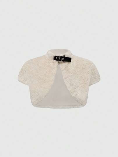 Women's Fashionable Solid Color Cropped Faux Fur Jacket, Autumn/Winter