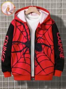 Fantacosmos Veste à capuche pour garçons avec imprimé araignée, manches contrastées avec patchwork, coupe ample et confortable, polyvalente. Convient pour l'automne, le printemps, l'hiver, le port quotidien, les déplacements, les activités extérieures, les sports, l'école, le streetwear, les fêtes, les séances photo