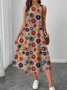 EMERY ROSE Váy dài ngang gối in họa tiết hoa cổ điển nhiều màu sắc dành cho nữ, phù hợp cho mùa xuân/hè, lễ hội âm nhạc, tiệc tùng, váy maxi không tay - Nhiều màu - Xem 3