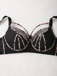 Sujetador con aros y decoración de lazo con calado para mujer de talla grande - Negro - Ver 4