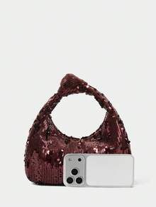 SHECARRY Women Top Handle Bags PU Leather For Business/Commute/Work/Office CasualOld Money Style Quiet Luxury Chic Knitting Handbag Woven Bag For Teacher Nurse Stylish - 咖啡亮片 - 查看 4