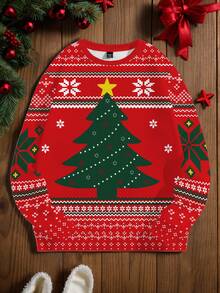 Manfinity Homme Standard Fit Men's Crew Neck Pullover Sweatshirt With Thermal Lining - Red - View 4