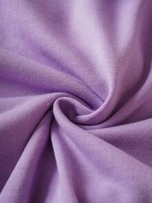 SpongeBob SquarePants | SHEIN Conjunto de sudadera con capucha con cremallera y pantalones con estampado de dibujos animados lindos de color morado para niña preadolescente - Morado - Ver 8