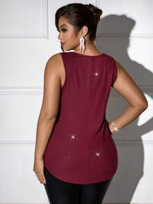 Femmeverse Plus Size Women Burgundy Scoop Neck Sequin Embellished Casual Camisole, Christmas,Elegant,Going Out,Party Outfits For Women In Winter - Burgundy - View 2