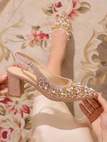 CUCCOO TILAWA Modne, błyszczące, codzienne, damskie czółenka z odkrytym tyłem i spiczastym noskiem