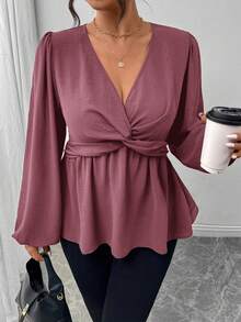 Firerie Áo sơ mi tay dài viền xoắn cỡ lớn, màu xanh lá cây - Gỗ đỏ - Xem 5