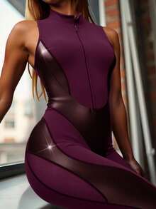 Innovista Woman Sports Jumpsuit Clothes Athletic Workout Outfits Affordable Premium, Chic Club Hijab Friendly Protection Sports Training Aesthetic Lightweight Breathable Active Crop Top Zip Up With Leggings Phone Card Pocket Bottom Two Pieces Daily Athleisure Cycling Biker HIIT Office To Gym Activewear Fall Comfort Movement Functional - Burgundy - View 17