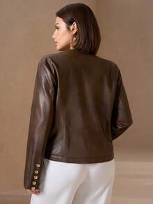 SHEIN Clasi 大码时尚双排扣外套，适合通勤、秋冬季节、圣诞节和新年穿着。 - 棕色 - 查看 3